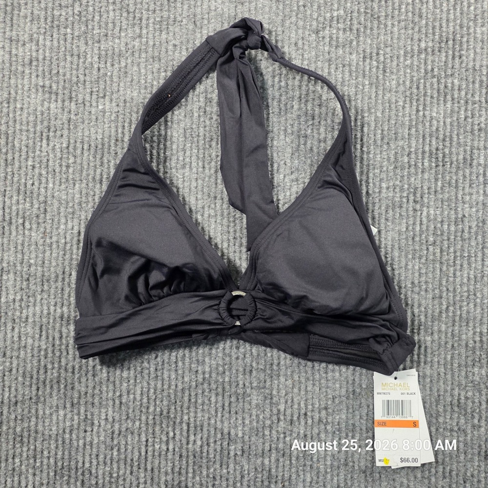 Michael Michael Kors Womens Black Halter Bikini Top Ring Detail MM7M275 S